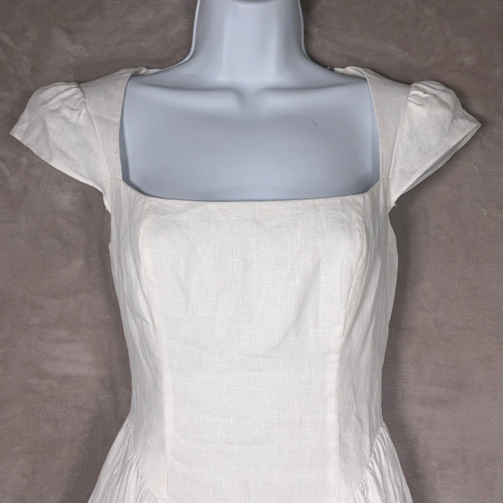 Reformation Cammie Dress Womens 0 White Linen Square Neck Mini Cottagecore - Picture 5 of 9